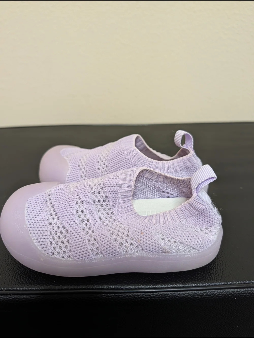 Jan and Jul Baby Sock Shoes Lavender Knit Rubber Sole Size 7